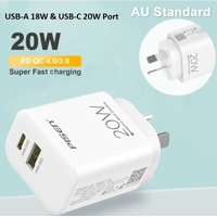 PISEN 20W Dual Port (USB-A QC3.0 18W + USB-C PD 20W) Fast Wall Charger - 3x Faster Charging, Travel-Ready, Super Small
