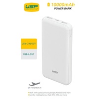 USP 10K mAh Power Bank (37W) with Triple Ports (USB-C + Dual USB-A) White - LED Power Indicator,Fast & Safe,Intelligent Charging,Meet Airport Aviation