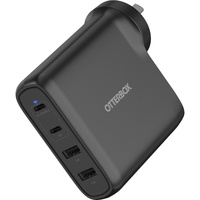 OtterBox 100W Four Port USB-C (Type I) PD Fast GaN Wall Charger - Black (78-81355), Dual USB-C (100W+18W), Dual USB-A (18W), Com