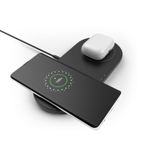 Belkin BoostCharge Dual Wireless Charging Pads 10W - Black(WIZ002auBK),Qi-Compatible, Non-Slippery,2-in-1 Fast Wireless Charger, PSU & 4ft. Cable,2YR.