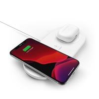 Belkin BoostCharge 15W Dual Wireless Charging Pads - White(WIZ008auWH), Qi-Compatible, Non-Slippery,2-in-1 Fast Wireless Charger,PSU Included, 2YR.