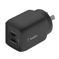 Belkin BoostCharge Pro Dual USB-C GaN Wall/Laptop Charger with PPS 65W - Black(WCH013auBK),1*USB-C(45-65W),1*USB-C(20-65W),Compact,Fast & Travel Ready