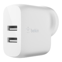 Belkin BoostCharge Dual USB-A Wall Charger 24W - White (WCB002auWH), 2xUSB-A (12W), Dual Port Fast charger