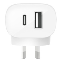 Belkin BoostCharge Dual Wall Charger with PPS 37W - White (WCB007auWH), 1xUSB-C (25W) 1xUSB-A (12W),Dynamic Power Delivery,Compact,Fast & Travel Ready