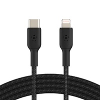Belkin BoostCharge Braided Lightning to USB-C Cable (1m/3.3ft) - Black (CAA004bt1MBK), 30W Fast Charge, 480Mbps, 10,000+ bends tested, USB-C PD, 2YR