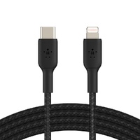 Belkin BoostCharge Braided Lightning to USB-C Cable (2m/6.6ft) - Black (CAA004bt2MBK), 30W Fast Charge, 480Mbps, 10,000+ bends tested, USB-C PD, 2YR