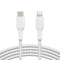 Belkin BOOST CHARGE Braided Lightning to USB-C Cable (2m/6.6ft) - White (CAA004bt2MWH), 30W Fast Charge, 480Mbps Data Transfer, MFi-Certified