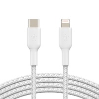 Belkin BOOST CHARGE Braided Lightning to USB-C Cable (2m/6.6ft) - White (CAA004bt2MWH), 30W Fast Charge, 480Mbps Data Transfer, MFi-Certified
