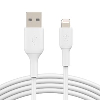 Belkin BoostCharge Lightning to USB A Cable (2m/6.6ft) - White (CAA001bt2MWH), 12W, 480Mbps, 8,000+ bends tested, Reinforced cab