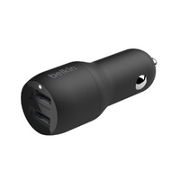 Belkin BoostCharge Dual USB-A Car Charger 24W - Black (CCB001btBK), 2xUSB-A (12W), Dual Port Fast & Compact Charger