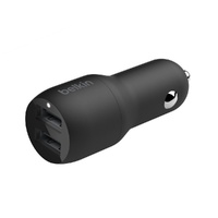 Belkin BoostCharge Dual USB-A Car Charger 24W - Black (CCB001btBK), 2xUSB-A (12W), Dual Port Fast & Compact Charger, $2,500 CEW, 2YR.