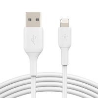 Belkin BoostCharge Lightning to USB-A Cable (1m/3.3ft) - White (CAA001bt1MWH),12W, 480Mbps, 8,000+ bends tested, Reinforced cable construction, 2YR.
