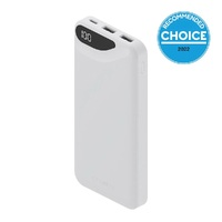 Cygnett ChargeUp Boost 3rd Gen 10K mAh Power Bank - White (CY4344PBCHE), 1x USB-C(15W),2x USB-A(12W),15cm USB-C Cable,Digital Display,Charge 3 Devices