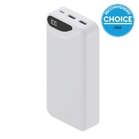 Cygnett ChargeUp Boost 3rd Gen 20K mAh Power Bank - White (CY4348PBCHE), 1x USB-C(15W),2x USB-A(12W),15cm USB-C Cable,Digital Display,Charge 3 Devices