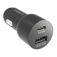 Cygnett CarPower 20W Dual Port Car Charger with 20W USB-C PD + 20W QC 3.0 USB-A - Black (CY3637CYCCH), Charge Two Devices,Fast Charge,Total Output 20W