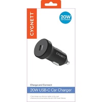 Cygnett Charge & Connect 20W USB-C Car Charger - Black (CY3744CYCCH), 0-50% iPhone battery life restored in 30 mins, USB-C Power Delivery, 2YR.