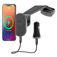 Cygnett Maghold Magnetic Car Wireless Charger 15W - Window - Black(CY4414WLCCH),Qi & Magsafe Compatible,20W Car Power Adapter,1.5M Cable,Ring included