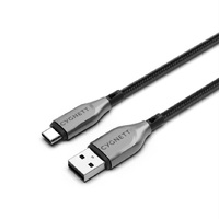 Cygnett Armoured USB-C to USB-A (2.0) Cable (1M) - Black (CY4681PCUSA), 3A/60W, Braided, 480Mbps Transfer, Fast Charge,Best for Laptop