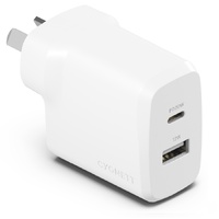 Cygnett PowerPlus 32W Dual Port (20W USB-C + 12W USB-A) PD Fast Wall Charger - White (CY4772PDWCH),Palm-Size,Portable,Travel-Ready, Charge 2x Devices