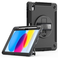 Generic Rugged Case for Samsung Galaxy Tab S6 Lite (10.4') - Black, Shock Resistant, 2M Drop Tested with Shoulder Strap & 360Deg Rotatable Kickstand