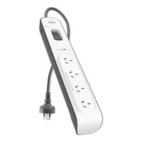 Belkin 4-Outlet Surge Protector with 2M Power Cord - White/Grey (BSV400au2M),Rated to withstand power surge of 525 Joules,$20,000 CEW,Damage-resistant