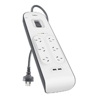 Belkin BSV604 6-Outlet 2-Meter Surge Protection Strip with two 2.4 amp USB charging ports, Complete Three-line AC protection