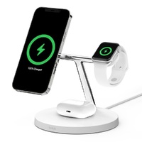 Belkin BoostCharge Pro 3-in-1 Wireless Charger with MagSafe 15W - White (WIZ009auWH), Multi-Device Fast Charger, Charge in any orientation, AC Adapter