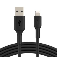Belkin BoostCharge Braided Lightning to USB-A Cable (1m/3.3ft) - Black (CAA002bt1MBK), 12W,480Mbps, 10,000+ bends tested, Enhanced Braided Nylon, 2YR.