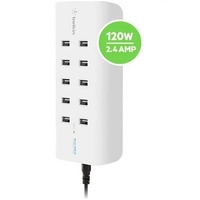 Belkin 10-Port USB Charging Station / Hub (B2B139au)10xUSB-A Ports(2.4Amps),Intelligent Charging,Wall / Desk mountable,Compact, Overcurrent protection