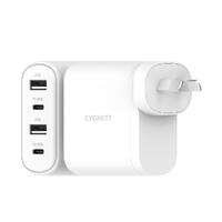 Cygnett PowerPlus 45W Multiport Wall Charger AU - White (CY3675PDWLCH),2xUSB-C PD (45W),2xUSB-A (20W),Fast Charger, Charge 4x devices, Laptop Charger