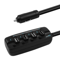 mbeat 4 Ports USB Rapid Car Charger - 40W Rapid Smart Charger/Individual ON/OFF Switches/90cm Extension Cable Design