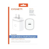 Cygnett PowerPlus 20W USB-C PD Wall Charger - White(CY3612PDWCH-01), Small, Light and Portable design, Travel Ready, Fast Charge Your Phone, Palm-Size