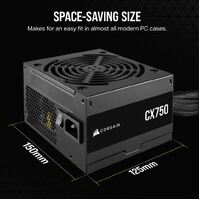 Corsair 750W CX Series, 80 PLUS Bronze Certified, Up to 88% Efficiency,  Compact 125mm design easy fit and airflow, ATX PSU 2024