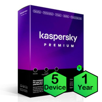 Kaspersky Premium Physical License (5 Devices, 1 Year) Supports PC, Mac, & Mobile