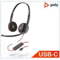 Plantronics/Poly Blackwire 3220 Headset, USB-C, Stereo, duo corded, Noise canceling, Dynamic EQ, SoundGuard, Intuitive call control, Foam earcups