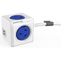 ALLOCACOC POWERCUBE Extended 4 Outlets Power Board with 2 USB 3M - Blue. OW (5424AUEUPCBL) 5424AUEUPCBLU