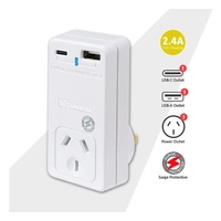 Sansai USB C + A 2xUSB charging Outlets Power Adaptor 240V 10A Surge protection Power status indicator Wall Charger