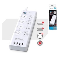 Sansai 8 Outlet 3*USB-A & 1*USB-C Powerboard Master On/Off switch Surge and overload protected 1M 20W 220-240V 10A IV Retail box