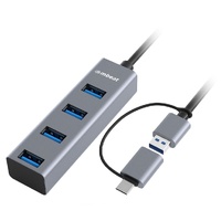 mbeat® 4-Port USB 3.0 Hub with 2-in-1 USB 3.0 & USB-C Converter - Space Grey transfer speeds up to 5Gbps  Material: Aluminium Weight: 48g