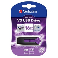 Verbatim 16GB V3 USB3.0 Violet Store'n'Go V3; Rectractable USB Storage Drive Memory Stick