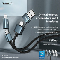4 in 1 Phone Cable Remax Lightning Micro USB Type C USB cable 2.1A Silver