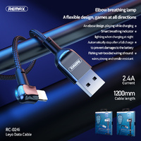 Phone Cable REMAX Fast Charging Lightning 90 Degrees Elbow Design Gaming for iPhone - Silver