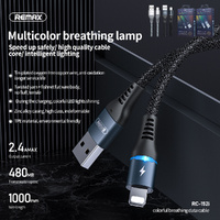 Phone Cable Remax Lightning 2.4A Safe Fast Charge with Colorful LED Light Black