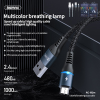 Phone Cable Remax Micro USB 2.4A Safe Fast Charge with Colorful LED Light Black