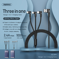 3 in 1 Phone Fast Charging Cable REMAX RC-167th For IPhone Type-C Micro USB Silver