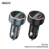 Car Charger REMAX Type-C USB 58.5W PD+QC Fast Charging RCC215 Voltage Display Black & Silver