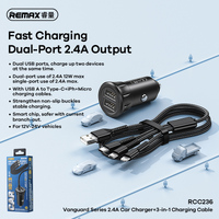Phone Charger REMAX Vanguard Series 2.4A Car Charger + 3-in-1 Charging Cable