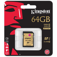 Kingston 64GB SDXC 300X Class 10 UHS-1 Memory Card 90MB/s Read Speed HD Video