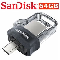 SanDisk OTG USB Drive Ultra 64GB Dual Clear Flash Drive Memory Stick SDDD3-064G