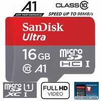 SanDisk Ultra 16GB Micro SD Card SDHC A1 UHS-I 98MB/s Mobile Phone TF Memory Card SDSQUAR-016G